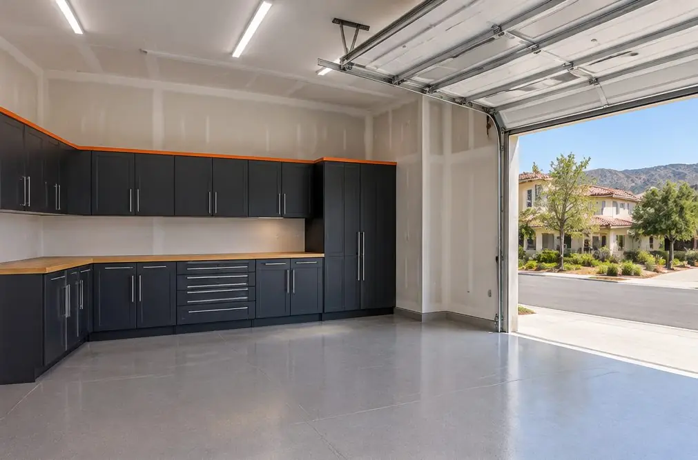 Illustration: a garage with cabinets in a typical Alta Murrieta home