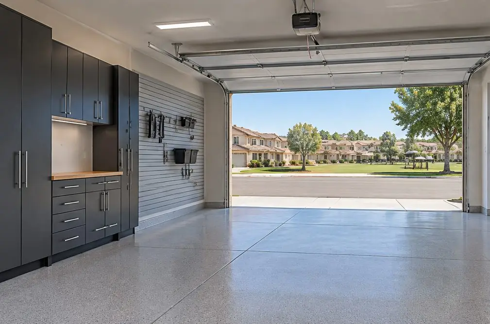 Illustration: a garage with cabinets in a typical Central Park home